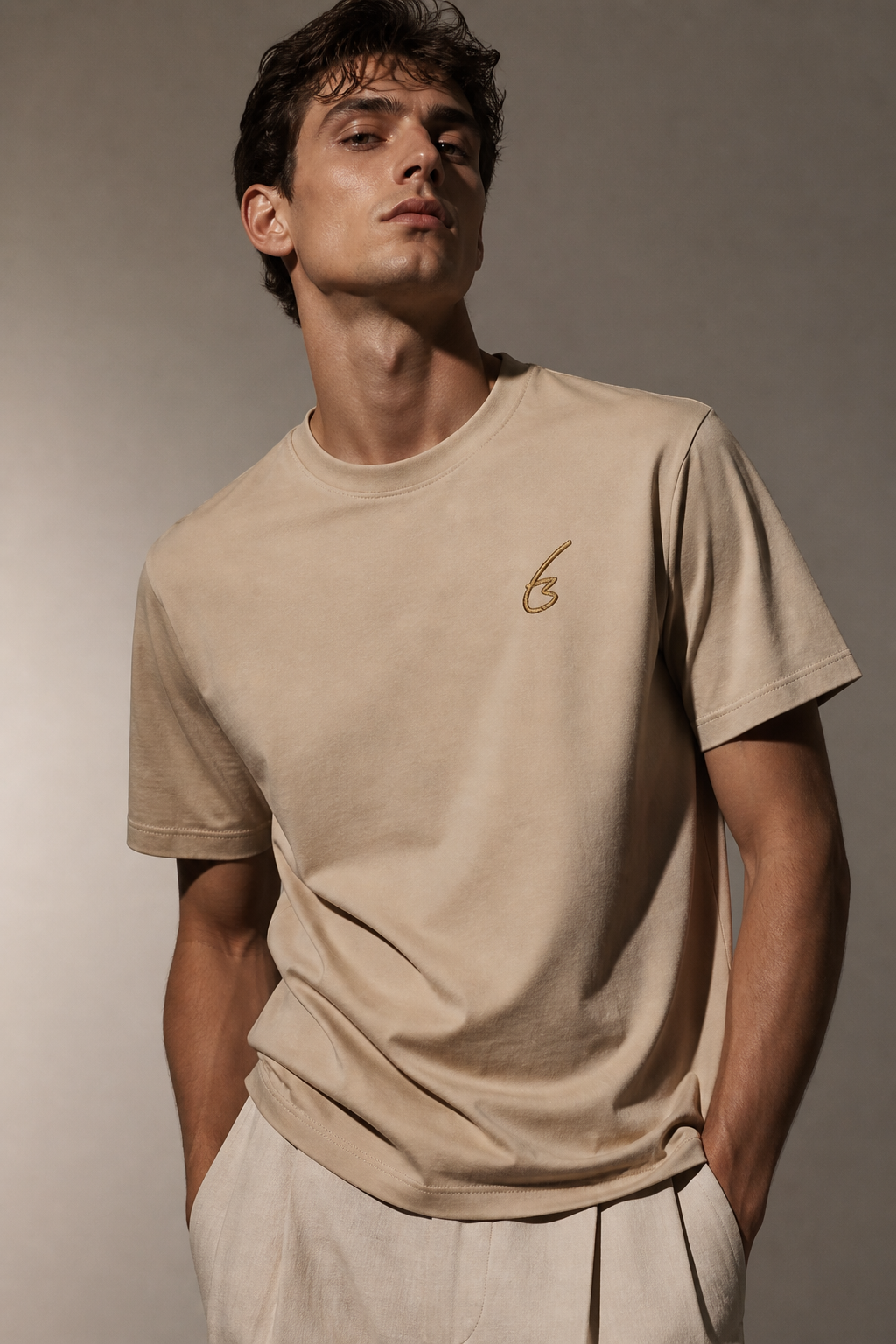 cloudsoft round neck t shirt Beige
